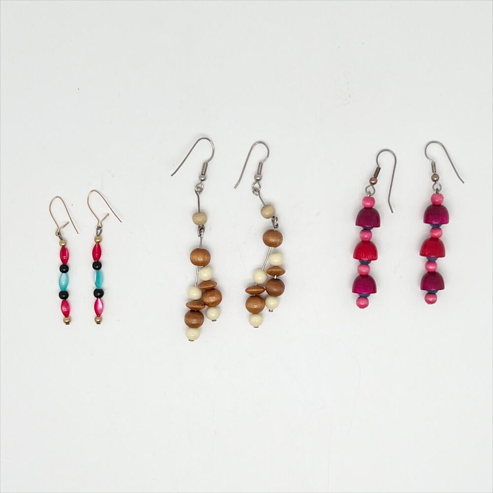 Lot of 3 Handmade Beaded Drop Dangle Earrings Hand Crafted Artisan